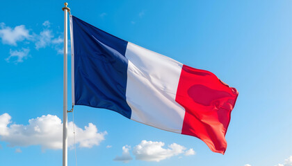 French flag waving in clear blue sky, national pride