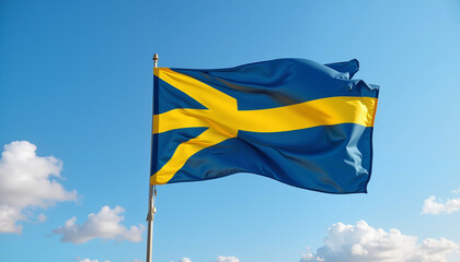 Majestic Sweden flag waving in clear blue sky, national pride