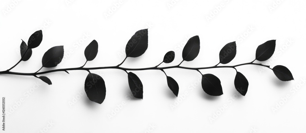 Poster elegant silhouette of a tree branch with leaves on a clean white background for artistic and botanic