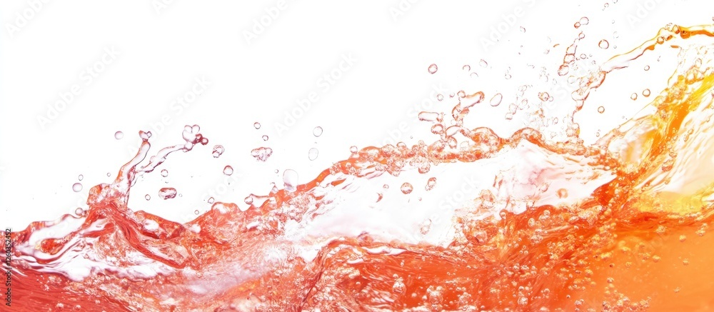 Poster vibrant soft drink splash captured on a white background creating an ideal space for text and advert