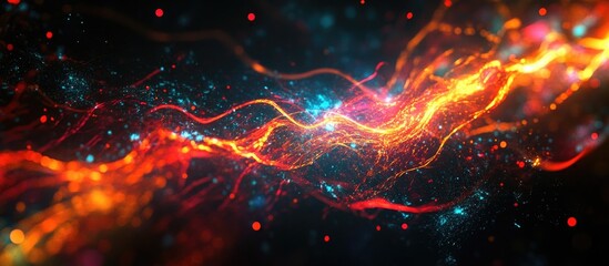 Vibrant abstract sparks with luminous trails on a black background creating a mesmerizing visual effect