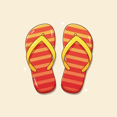 Striped Flip-flops Illustration with Yellow Straps on Beige Background