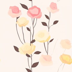 A small arrangement of pastel roses in pink and yellow, minimal style --tile