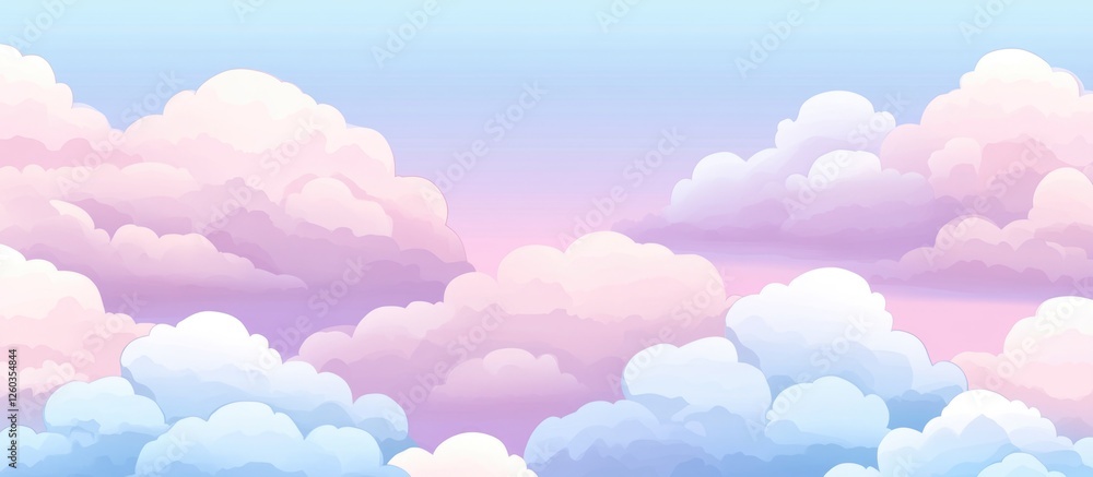 Poster pastel gradient sky background with soft fluffy clouds in calming colors for serene and dreamy visua