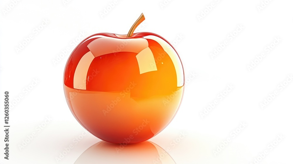 Poster glossy orange apple with reflection on a clean white background showcasing its vibrant color and smo