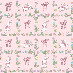 Easter Day Seamless Pattern - Repeatable design featuring cute Easter bunnies with bows, perfect for Easter projects and decorations.