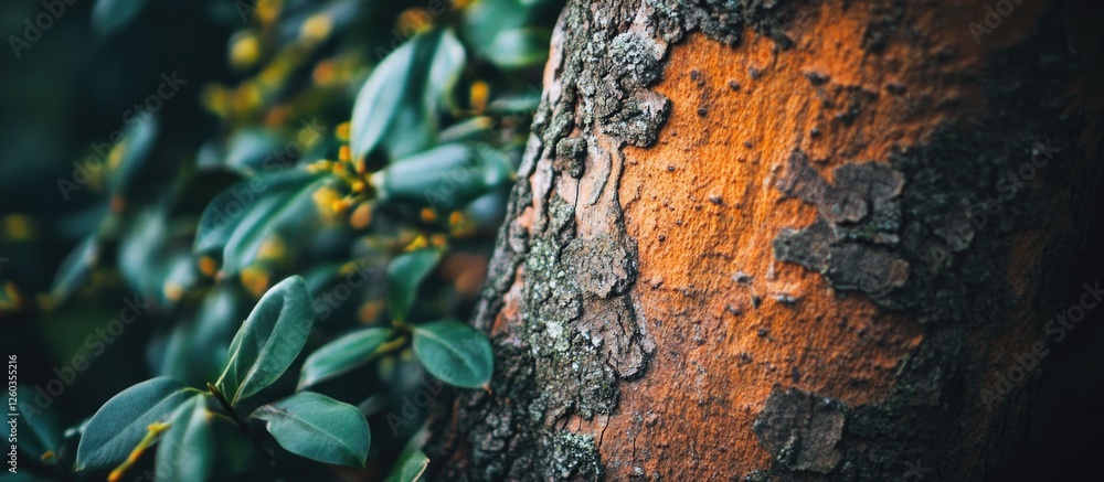 Poster tree trunk texture surrounded by lush foliage in sintra portugal showcasing natural colors and intri