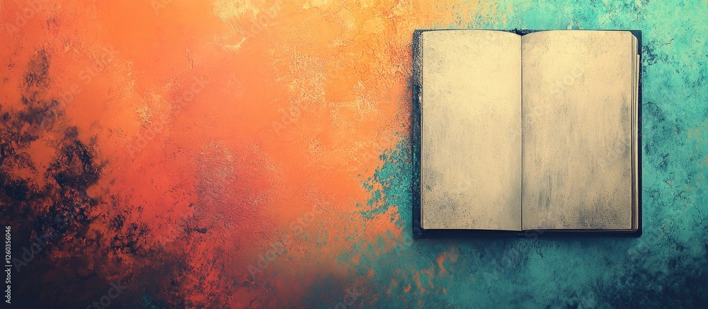 Poster open sketchbook on vibrant colorful background for education or creative workspace concept with spac