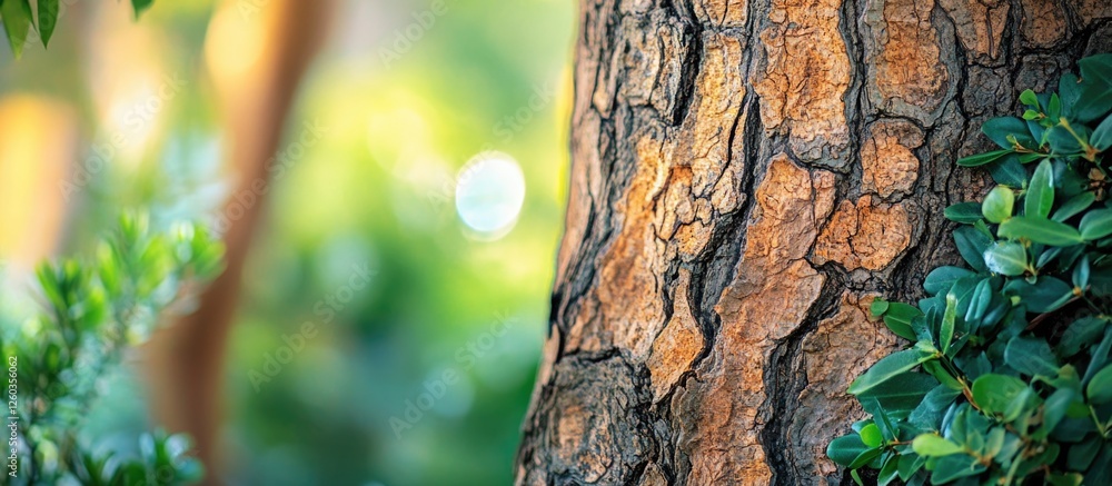 Poster textured tree trunk in sintra portugal showcasing intricate bark patterns surrounded by lush green f