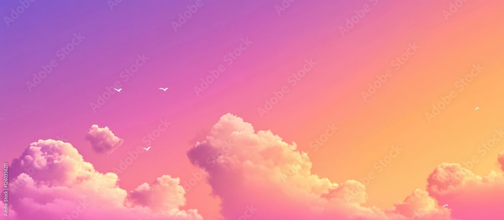 Poster vibrant gradient sky background with pastel colors and fluffy clouds creating a serene and dreamy at