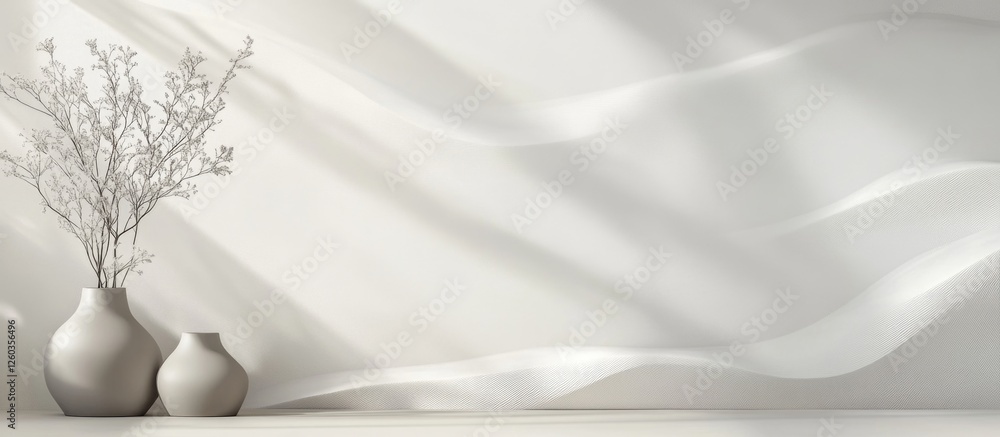 Poster elegant grey wallpaper featuring a subtle soft pattern complemented by decorative vases and bare bra