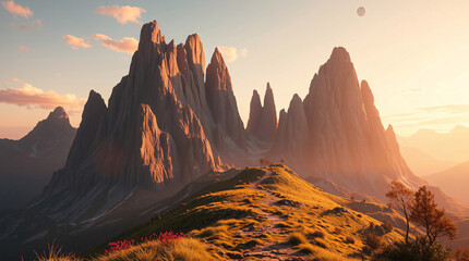 Nature's Glow: The Sun Setting Behind Majestic Peaks