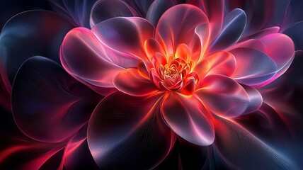 Vibrant abstract flower in radiant hues of red and pink, showcasing intricate petals against a dark background, perfect for nature and wellness themes.