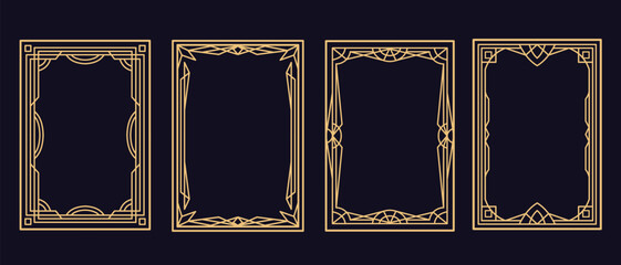 Collection of Gold Vintage frame geometric art deco ornament. Set Luxury golden decorative elements Suitable for certificate, cover, card, invitation, poster, banner
