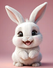 Fototapeta premium Adorable 3D Cartoon Bunny Posing Against a Soft Pink Background