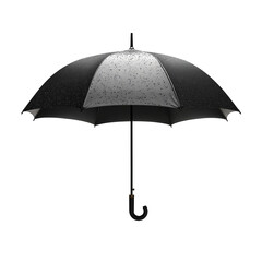 A black umbrella covered in raindrops isolated on transparent background