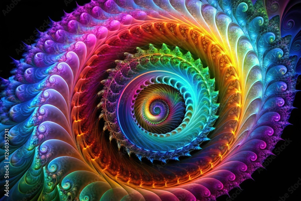 Poster abstract 4k uhd fractal art: a seashell's spiral forms a mesmerizing vortex tunnel.