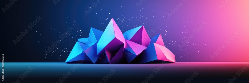 Wall mural abstract 3d rendering of vibrant pink and blue geometric shapes, illuminated against a dark backgrou