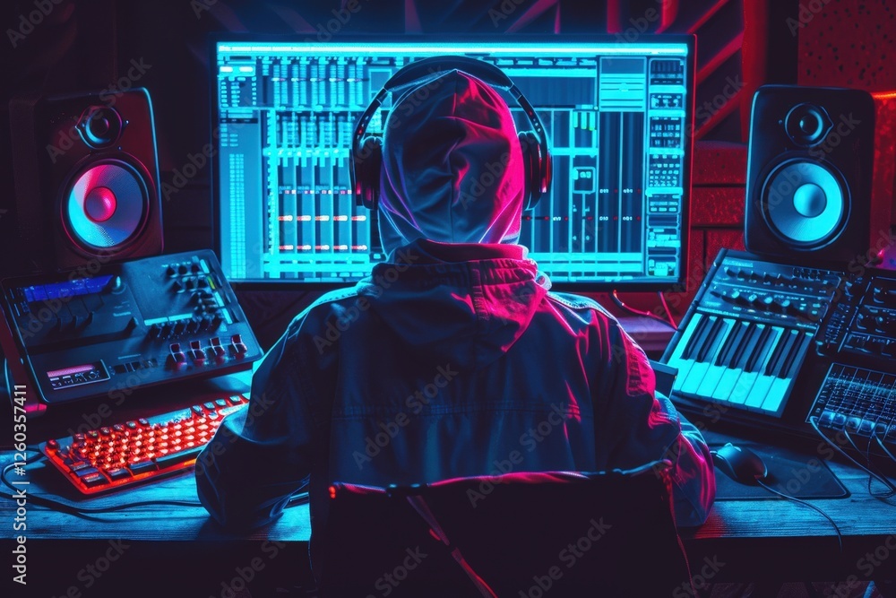 Poster a man is sitting in front of a computer with a keyboard and a mouse