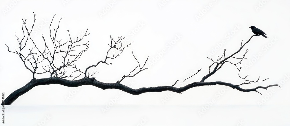 Poster silhouette of a bare tree branch with a single bird perched on it against a clean white background.