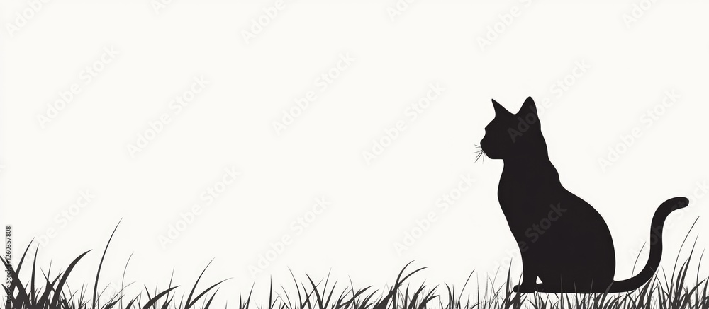 Poster minimalistic black cat silhouette against a white background with empty space for text ideal for arc