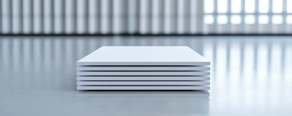 Green Tech climate tech and smart grid concept. Modern stacked papers on a minimalist surface with striped background.