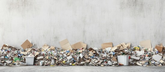 Separation of reusable and mixed paper waste at collection point with ample empty space for informational text or graphics