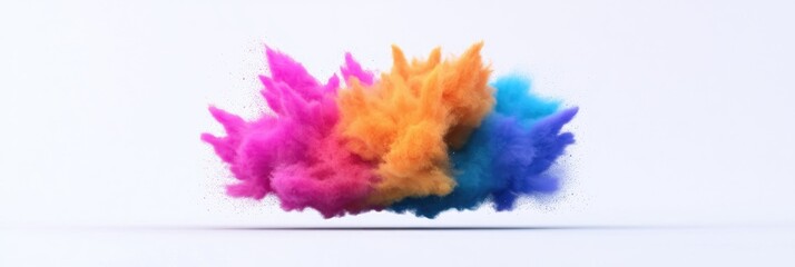 Colorful powder explosion isolated on white background. Vivid pink, orange, and blue pigments create a dynamic, artistic cloud. Ideal for design projects, backgrounds, and vibrant visuals.