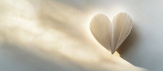 Delicate heart-shaped paper cutout on a soft white background with gentle light reflections.