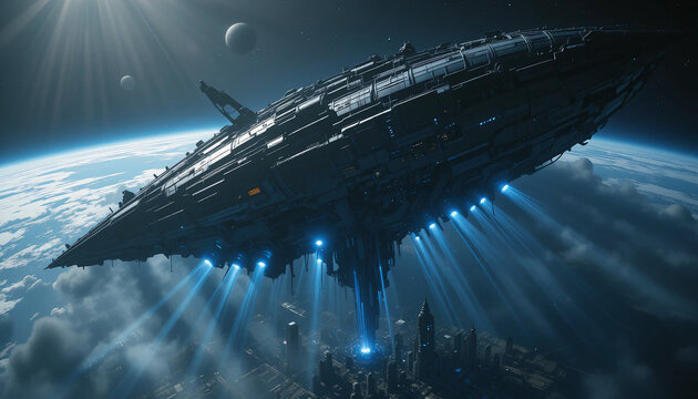 Colossal Alien Mothership Looms Over Earth: A Sci-Fi Spectacle