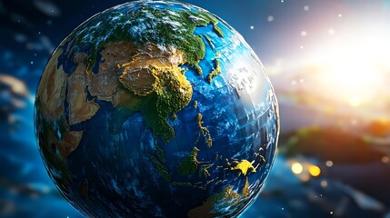 Stunning 3D Earth Globe, Sunrise View - 3D renderings
