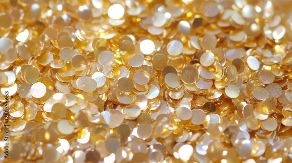 Poster shimmering gold sequins scattered on a textured surface creating a vibrant and dazzling backdrop for