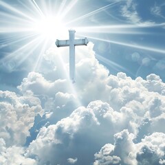 Heavenly Cross in Bright Sunlit Clouds Peaceful Divine Spiritual Hopeful Faith Religion Christian Symbolism Image Background  Serene Tranquil  God sky