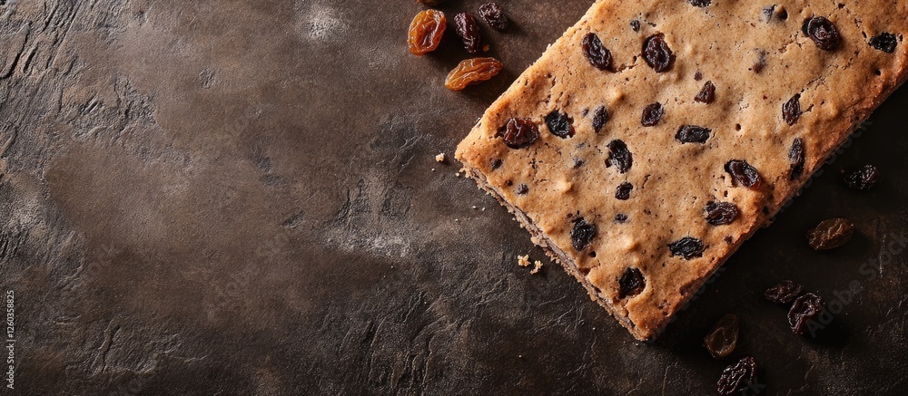 Aufkleber spelt flour biscuits with raisins on rustic background featuring ample negative space for text and d