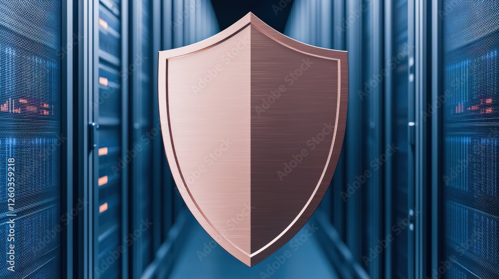 Aufkleber green tech climate tech and smart grid concept. digital shield icon over server racks representing c