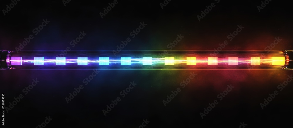 Poster segmented radiant light beam in a digital interface with aquatic theme and blank space for customiza
