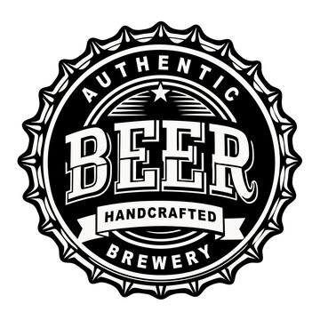 Black and white logo representing an authentic handcrafted beer brewery, featuring a bottle cap design that symbolizes the brewing industry and promotes the brand