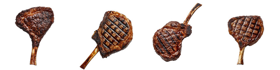 Grilled Meat Cuts on Black Background with Smoky Charred Texture