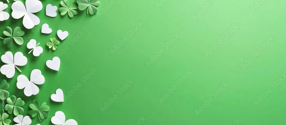 Poster Shamrock green background with white heart and clover border featuring empty space for personalized text or messages