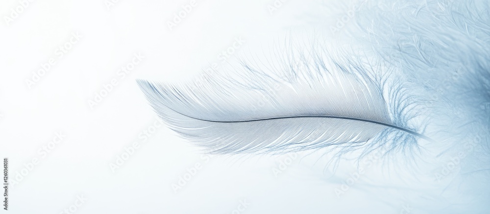 Poster delicate single feather gracefully positioned on a soft white background showcasing intricate detail