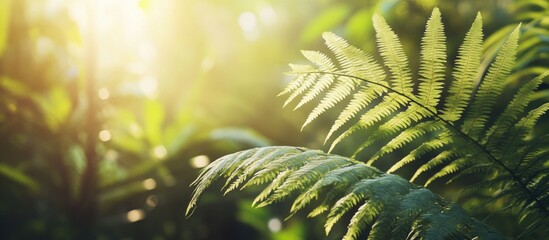 Silver fern tree Alsophila dealbata amidst lush tropical greenery illuminated by soft sunlight in a dense forest setting