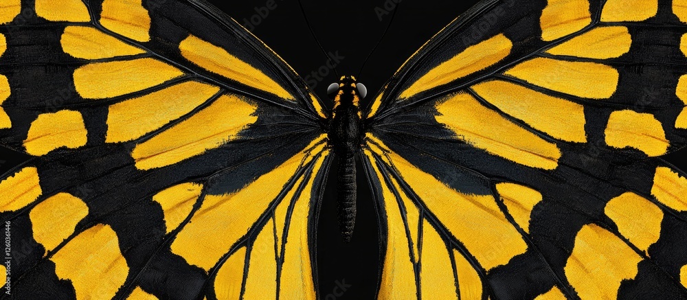 Poster vibrant abstract background showcasing the intricate patterns of a yellow and black butterfly's wing