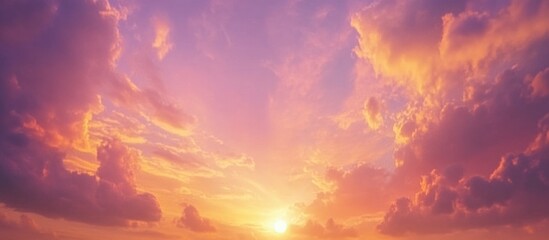 Vibrant sky with colorful clouds during golden hour sunset showcasing a serene and tranquil atmosphere.