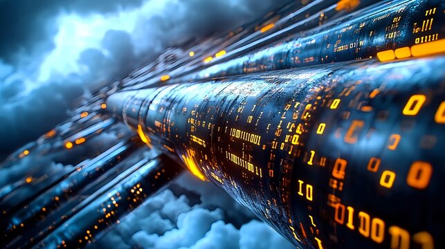 Futuristic Data Stream, Binary Code Flow - Abstract technology