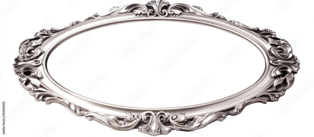 Poster elegant silver oval frame on white background perfect for displaying photos or artwork with blank sp