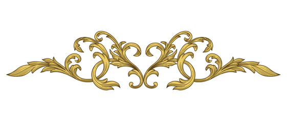 Victorian Golden Classic ornament, Baroque engraved Decorative element for decoration design element. Vintage Gold Luxury filigree border frame.