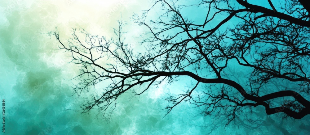 Poster abstract silhouettes of tree branches against a gradient background depicting a serene and dreamlike
