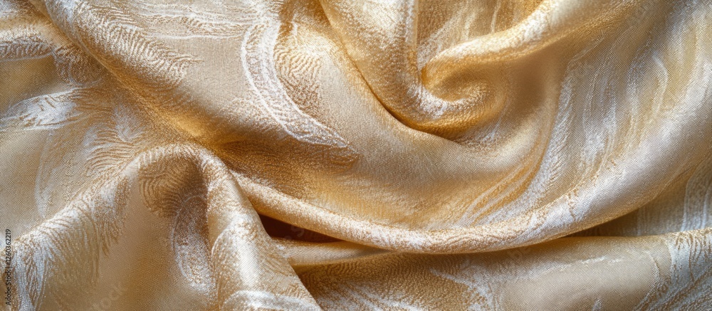 Poster golden silk fabric texture showcasing luxurious shine with ample empty space for custom text and des