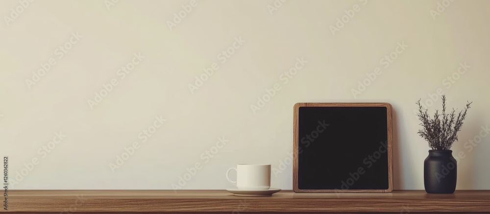 Poster modern workplace desk with blank tablet and minimalistic decor showcasing banking concept and ample 