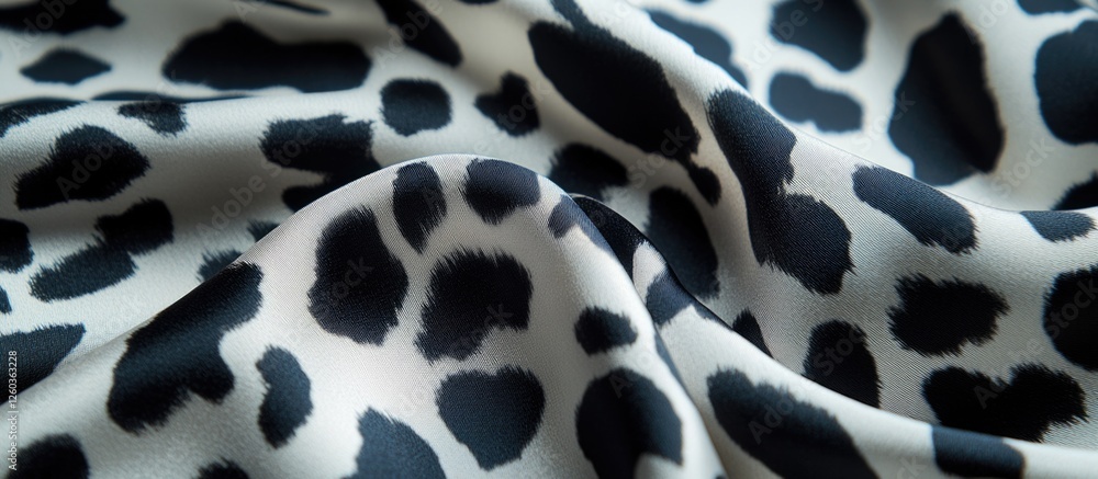 Poster lightweight silk fabric featuring an elegant black and white leopard print perfect for stylish desig